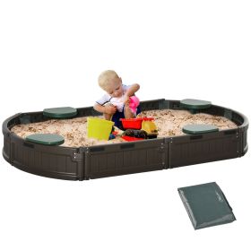 Kids Outdoor Sandbox with Canopy Cover and Corner Garden Seat, Playset for Lawn & Beach