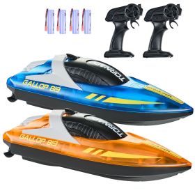 RC Boat, 2 Pack 2.4GHz 12 km/h, Remote Control Boat for Pools & Lakes, Racing Boat with LED Light, 4 Rechargeable Batteries, Whole Body Waterproo
