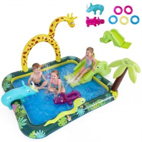 82" Inflatable Jungle Spray Pool with Giraffe Sprinkler & Slide, Kids Water Play Center for Backyard