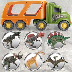 Toy Dinosaur for 2 3 4 Years Old Boys and Girls;  Car Transport Truck with Sound and Light;  6 Pack of 5'' Dinosaur Toys;  Educational Realistic