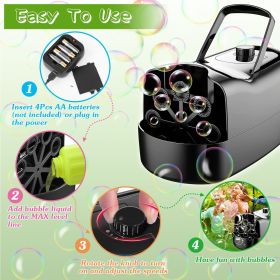 Automatic Bubble Machine for Kids, 10.82oz Large Tank with 2 Speed Levels - 20 Mins Continuous Colorful Bubbles, USB/AA Battery Powered