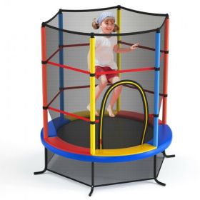 55 Inch Kids Recreational Trampoline Bouncing Jumping Mat with Enclosure Net (Color: YELLOW)